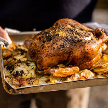 A whole roasted properly free range chicken