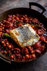 Pan Seared British Coley, Chorizo & Chickpea Stew